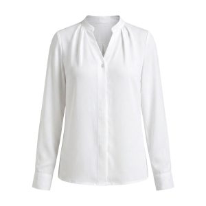 Blusa Cuello Mao con Escote V y Pliegues