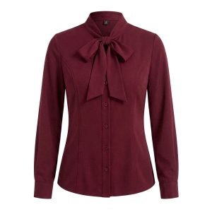 Blusa cuello camisero con lazo